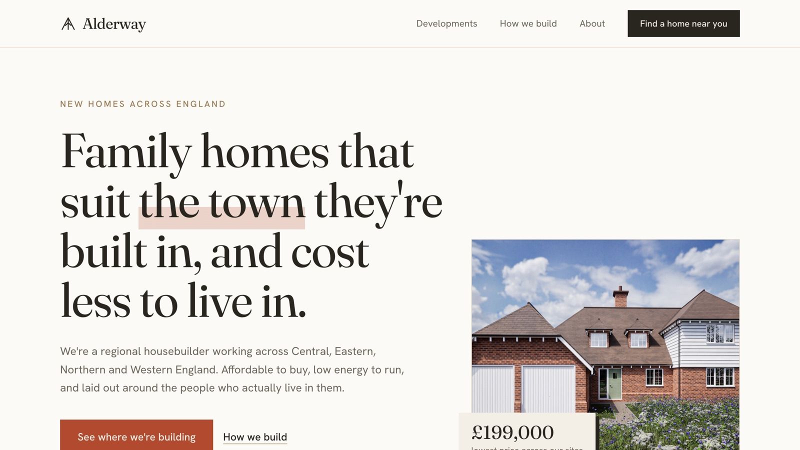 Homepage of the Alderway Homes site