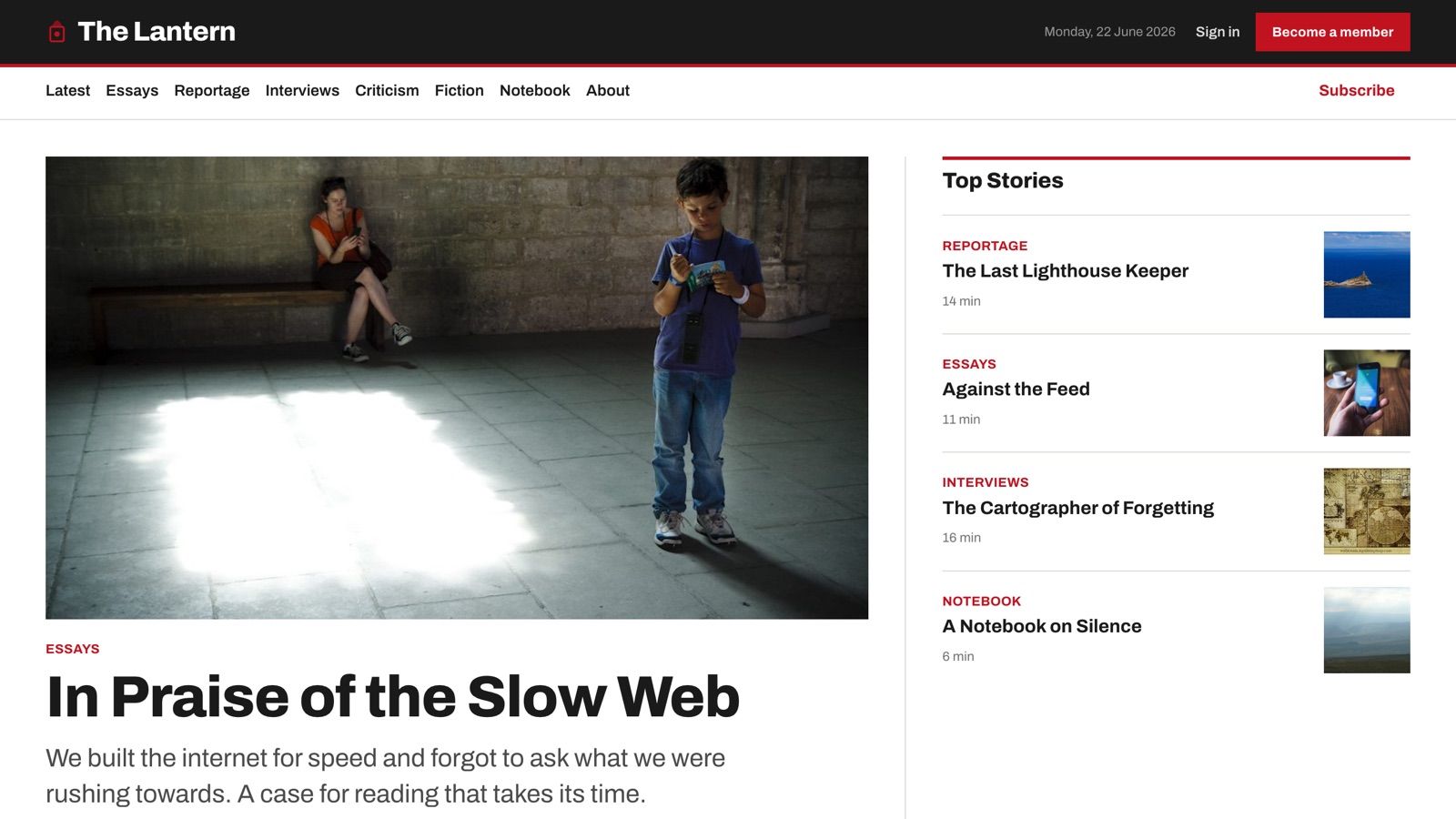 Homepage of the The Lantern site