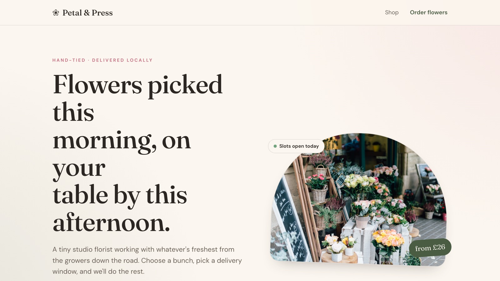 Homepage of the Petal & Press site